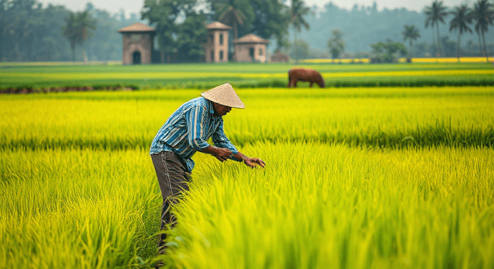 a farmer harvesting crops in India